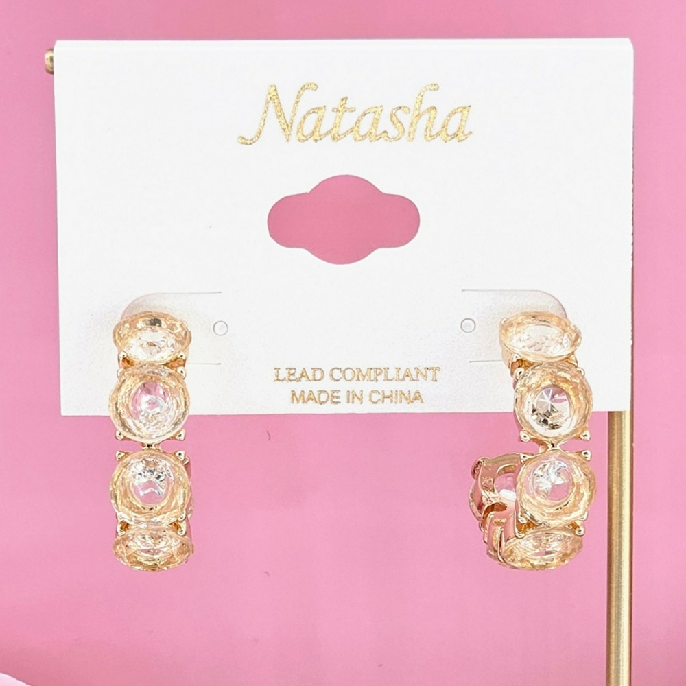 Natasha Couture Earrings Gold Tone Crystal Hoop Earrings Bright Polish Boho Gift